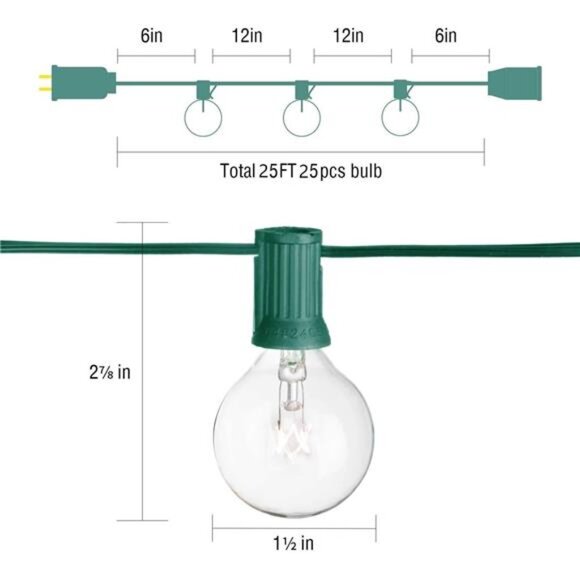 25Ft Christmas String Lights, G40 Globe String Light with 27 Clear Bulbs - Picture 2 of 8